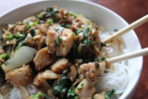 Asian Chicken with Spinach Over Rice Noodles